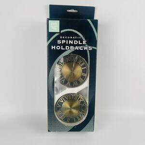 Decorative Spindle Curtain Holdbacks MSG Antique Gold Finish Clock Face Design